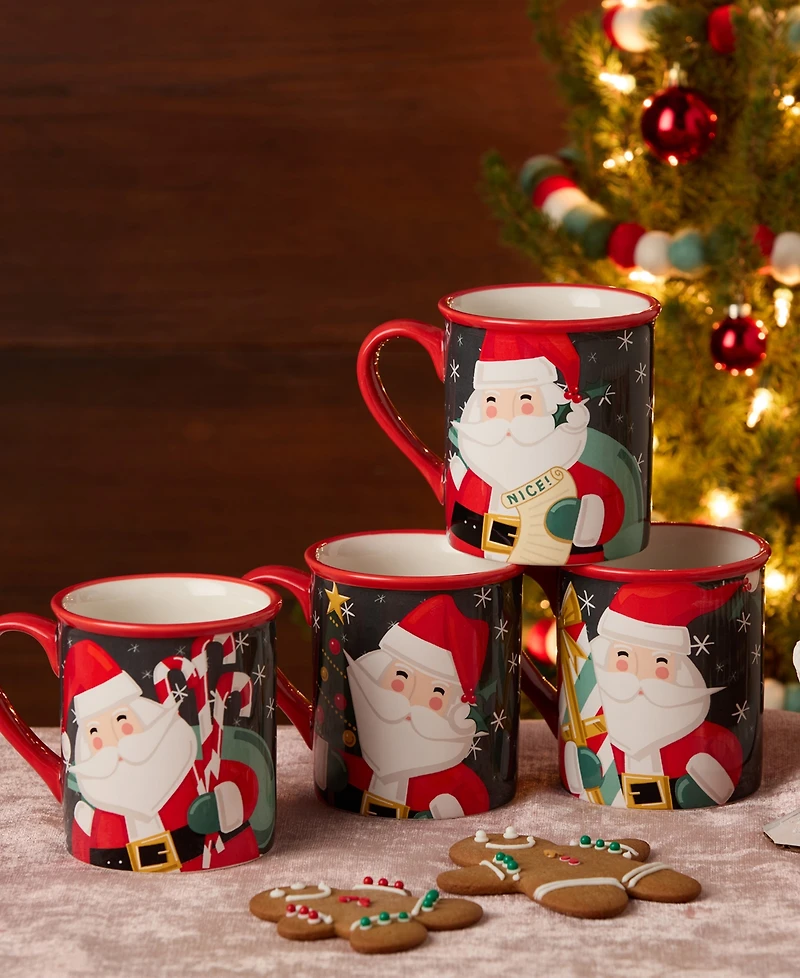 Certified International Christmas Whimsy Santa Mugs, Set of 4