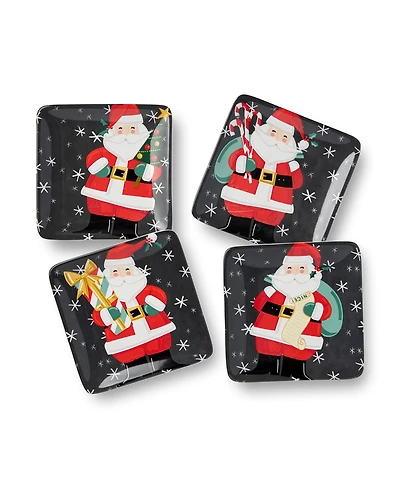 Certified International Christmas Whimsy Santa Canape Plates, Set of 4