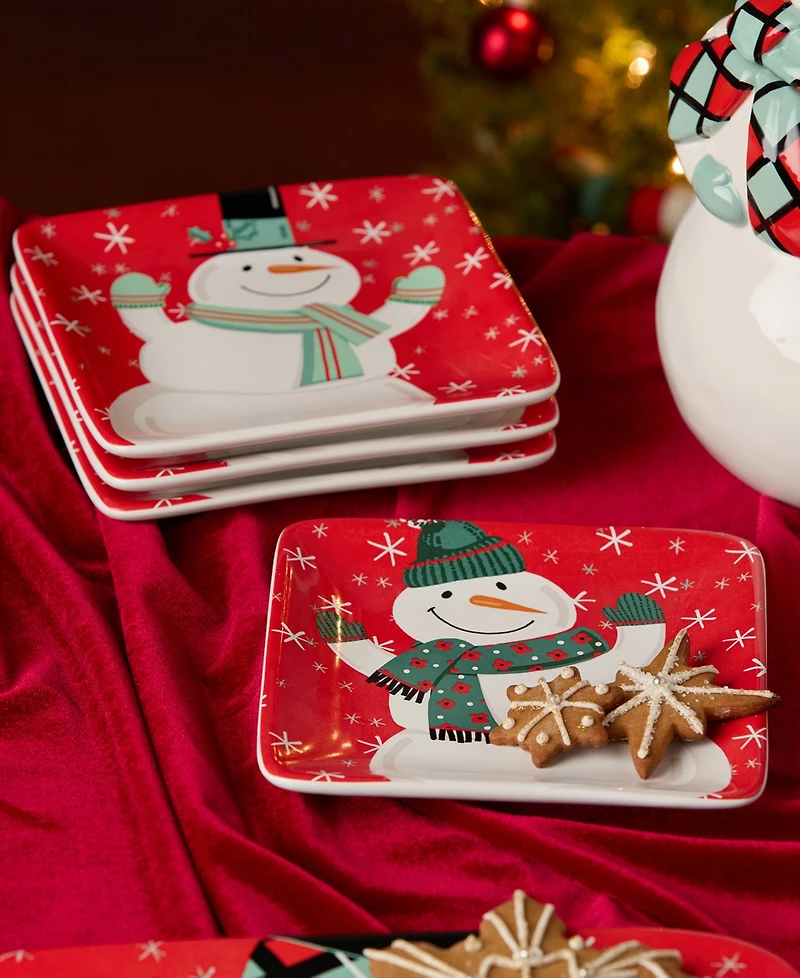 Certified International Christmas Whimsy Snowman Canape Plates, Set of 4