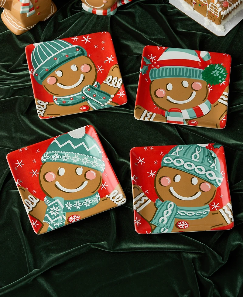 Certified International Christmas Whimsy Gingerbread Dessert Plates, Set of 4
