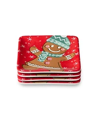 Certified International Christmas Whimsy Gingerbread Canape Plates, Set of 4
