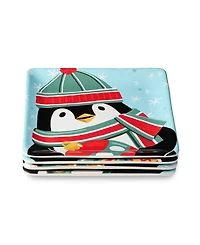 Certified International Christmas Whimsy Penguin Dessert Plates, Set of 4