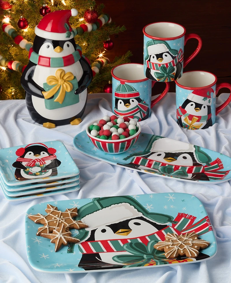 Certified International Christmas Whimsy Penguin Mugs, Set of 4