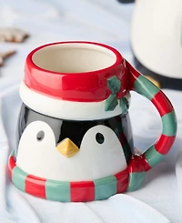 Certified International Christmas Whimsy Penguin 3-d Mugs, Set of 4