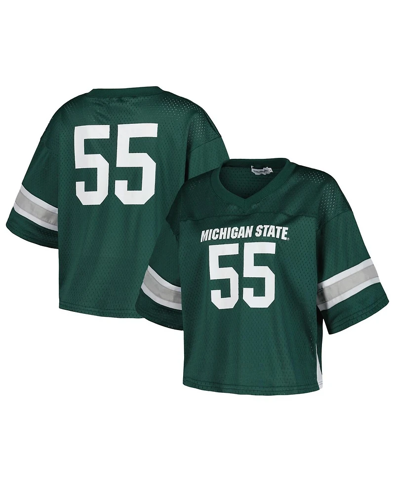 Established & Co. Women's 55 Green Michigan State Spartans Fashion Boxy Cropped Football Jersey