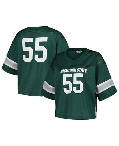 Established & Co. Women's 55 Green Michigan State Spartans Fashion Boxy Cropped Football Jersey