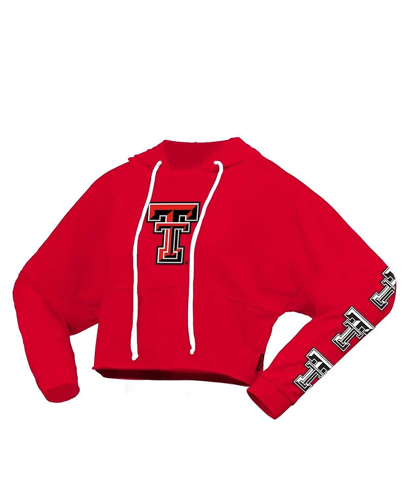 Spirit Jersey Women's Red Texas Tech Raiders Oversized Cropped Pullover Hoodie