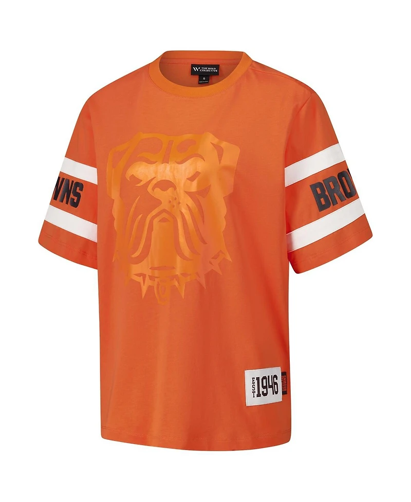 The Wild Collective Women's Orange Cleveland Browns Drop Shoulder T-Shirt