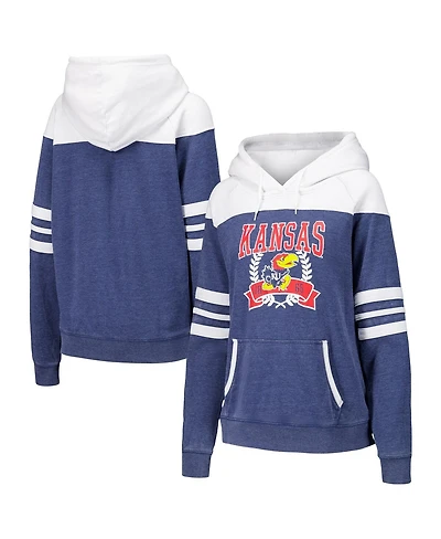 Camp David Women's Navy Kansas Jayhawks Blitz Striped Blocked Raglan Pullover Hoodie