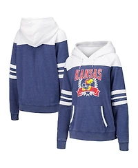 Camp David Women's Navy Kansas Jayhawks Blitz Striped Blocked Raglan Pullover Hoodie