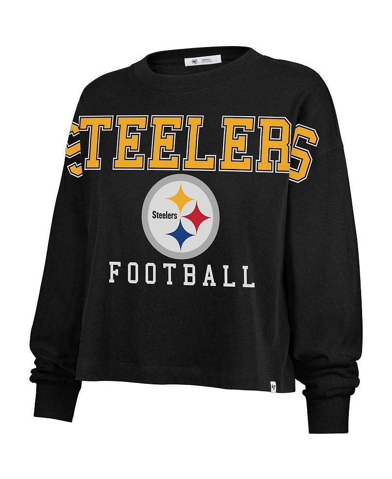 '47 Brand Women's Black Pittsburgh Steelers Outreach City Oversized Long Sleeve T-Shirt