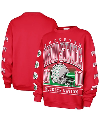 '47 Brand Women's Scarlet Ohio State Buckeyes Go Big Oversized Pullover Sweatshirt