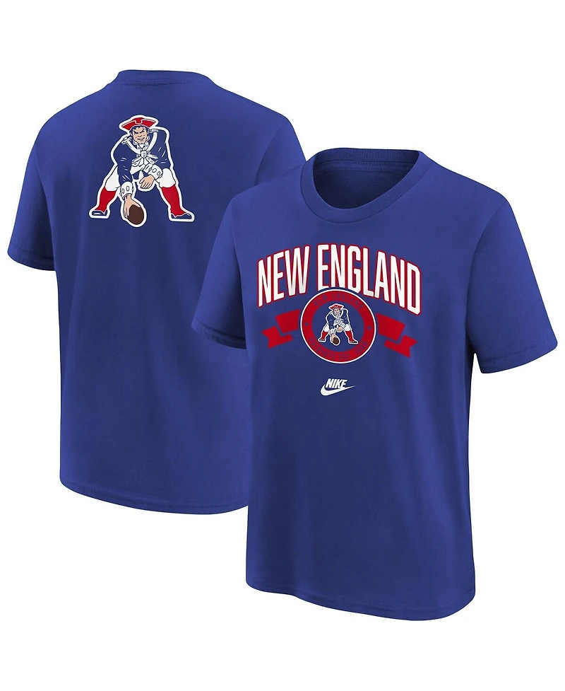Nike Big Boys and Girls Royal New England Patriots Rewind Front Back Essential T-Shirt
