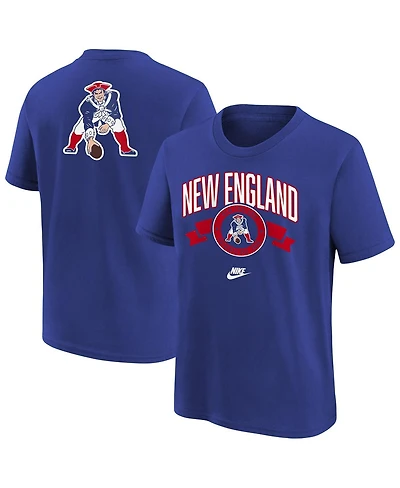 Nike Big Boys and Girls Royal New England Patriots Rewind Front Back Essential T-Shirt