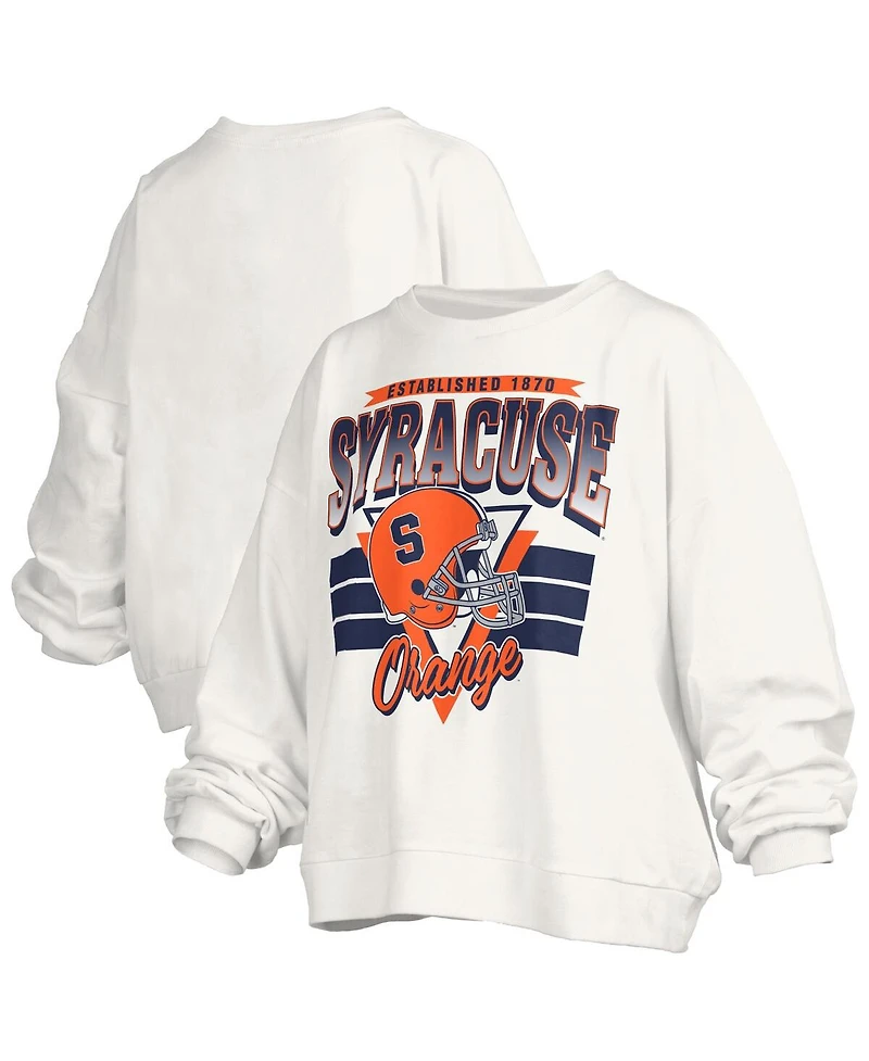 Pressbox Women's White Syracuse Orange Oversized Janice Retro Waist-Length Pullover Sweatshirt