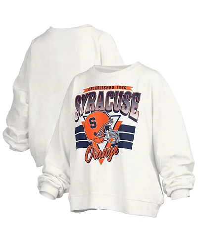 Pressbox Women's White Syracuse Orange Oversized Janice Retro Waist-Length Pullover Sweatshirt