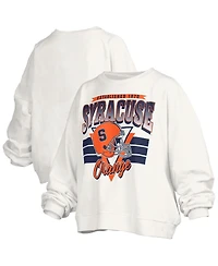 Pressbox Women's White Syracuse Orange Oversized Janice Retro Waist-Length Pullover Sweatshirt