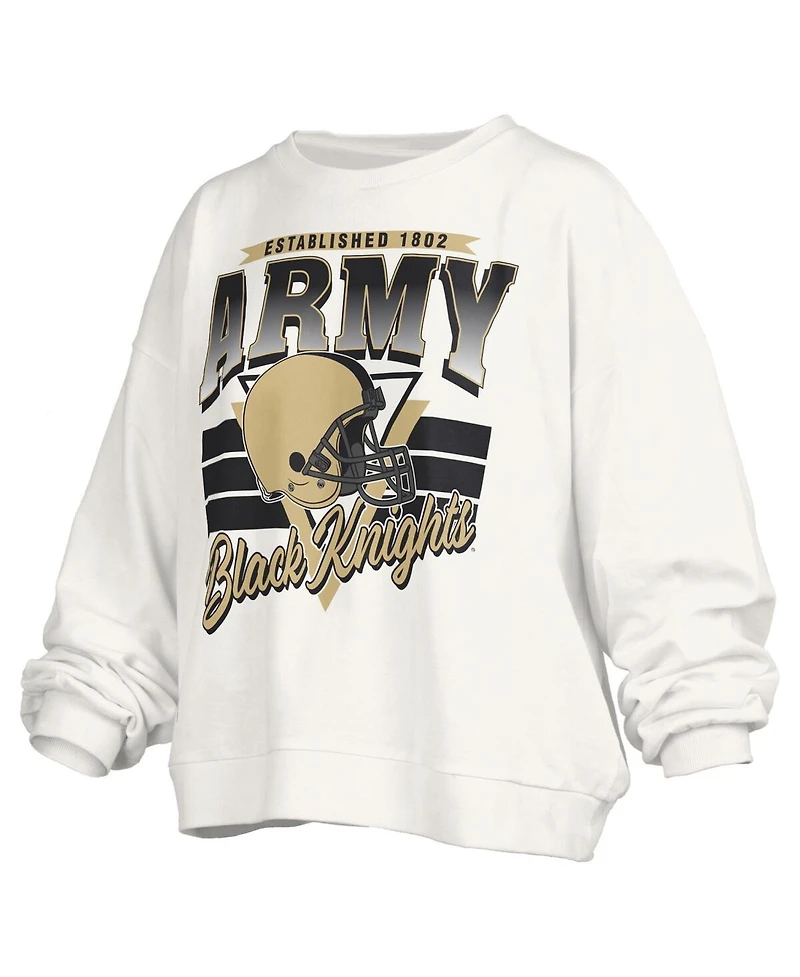 Pressbox Women's White Army Black Knights Oversized Janice Retro Waist-Length Pullover Sweatshirt