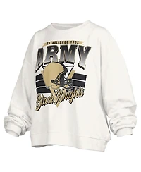 Pressbox Women's White Army Black Knights Oversized Janice Retro Waist-Length Pullover Sweatshirt