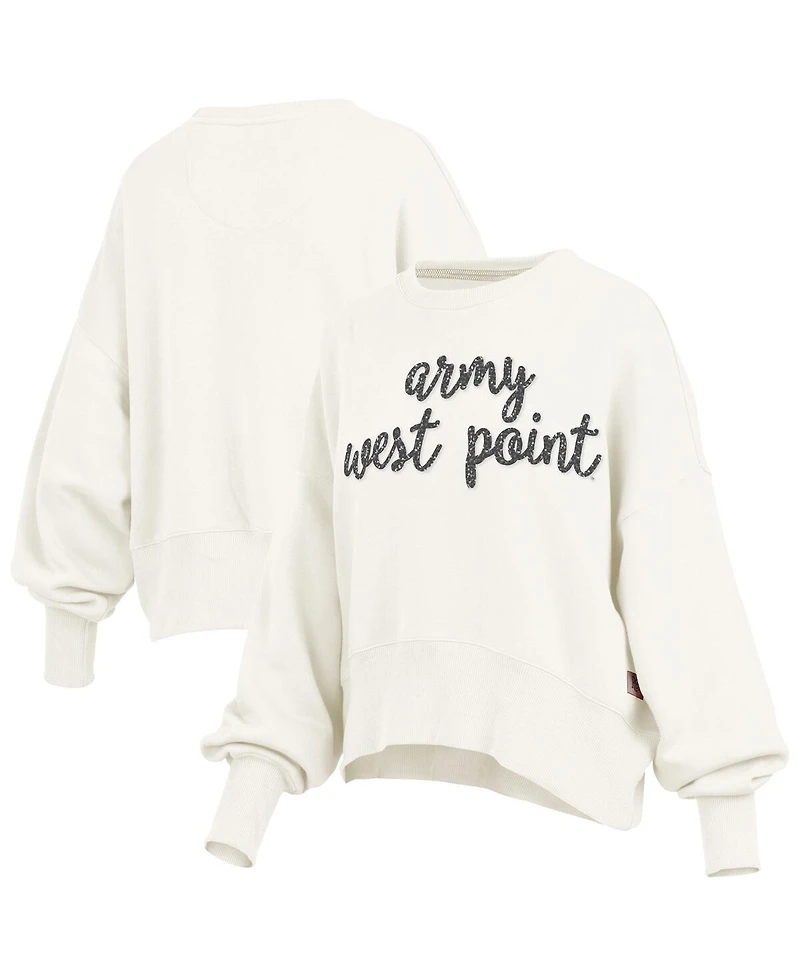 Pressbox Women's Cream Army Black Knights Oversized Chelsea Waist Length Pullover Sweatshirt