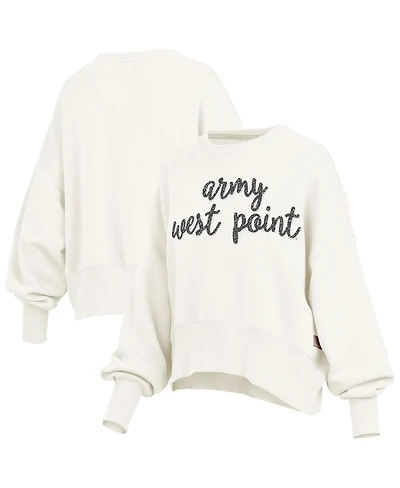 Pressbox Women's Cream Army Black Knights Oversized Chelsea Waist Length Pullover Sweatshirt