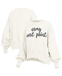 Pressbox Women's Cream Army Black Knights Oversized Chelsea Waist Length Pullover Sweatshirt