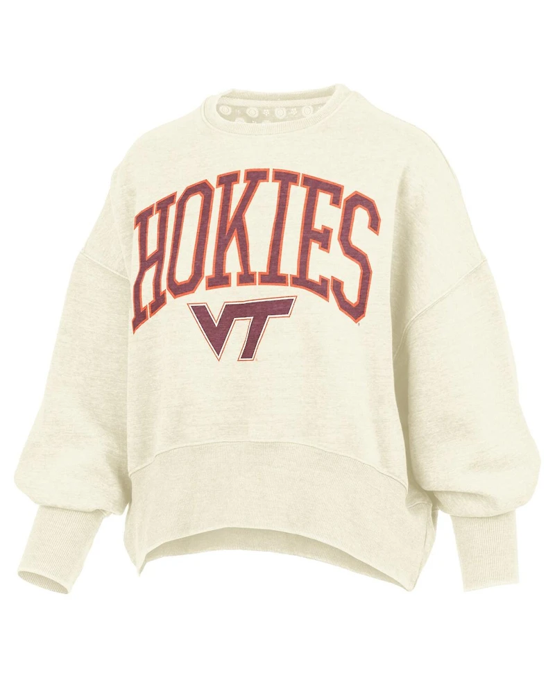 Pressbox Women's Natural Virginia Tech Hokies Oversized Waist-Length Crewneck Sweatshirt