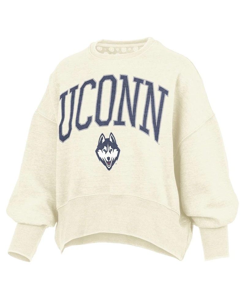 Pressbox Women's Natural UConn Huskies Oversized Waist-Length Crewneck Sweatshirt