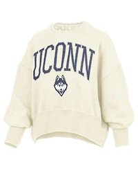 Pressbox Women's Natural UConn Huskies Oversized Waist-Length Crewneck Sweatshirt