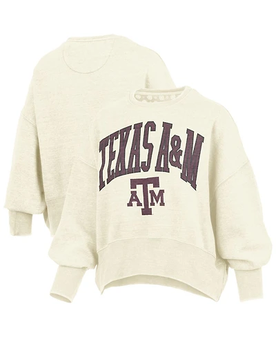 Pressbox Women's Natural Texas A M Aggies Oversized Waist-Length Crewneck Sweatshirt