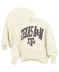 Pressbox Women's Natural Texas A M Aggies Oversized Waist-Length Crewneck Sweatshirt