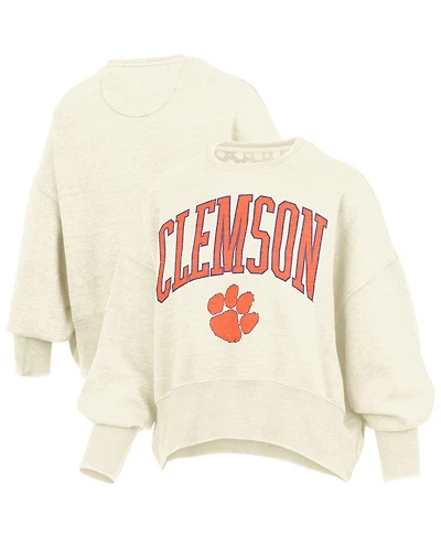 Pressbox Women's Natural Clemson Tigers Oversized Waist-Length Crewneck Sweatshirt