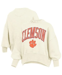 Pressbox Women's Natural Clemson Tigers Oversized Waist-Length Crewneck Sweatshirt