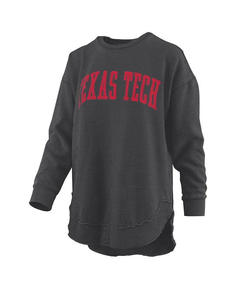 Pressbox Women's Black Texas Tech Red Raiders Melange Poncho Vintage Fleece Long Sleeve Pullover Sweatshirt