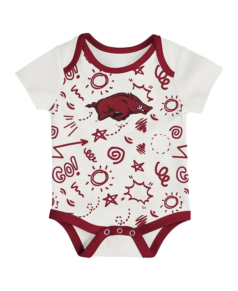 Outerstuff Baby Boys and Girls 3-Pack Arkansas Razorbacks All Day Play Bodysuit Set