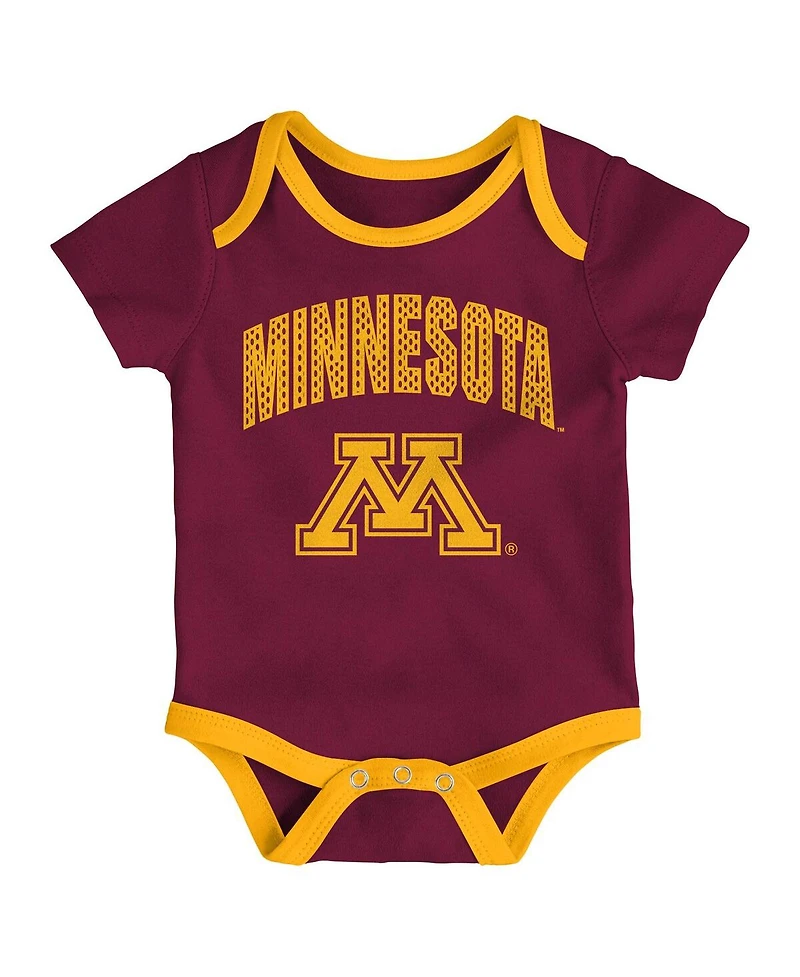 Outerstuff Baby Boys and Girls 3-Pack Minnesota Golden Gophers All Day Play Bodysuit Set
