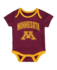 Outerstuff Baby Boys and Girls 3-Pack Minnesota Golden Gophers All Day Play Bodysuit Set