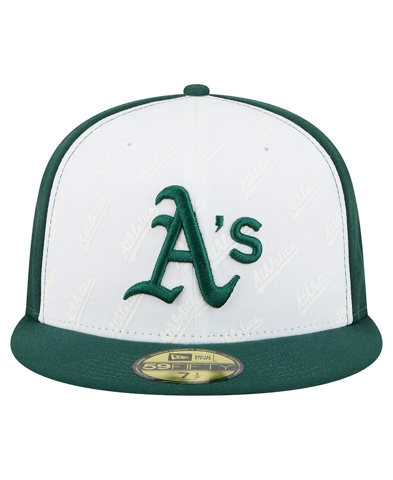 New Era Men's White/Green Athletics Repeat 59FIFTY Fitted Hat