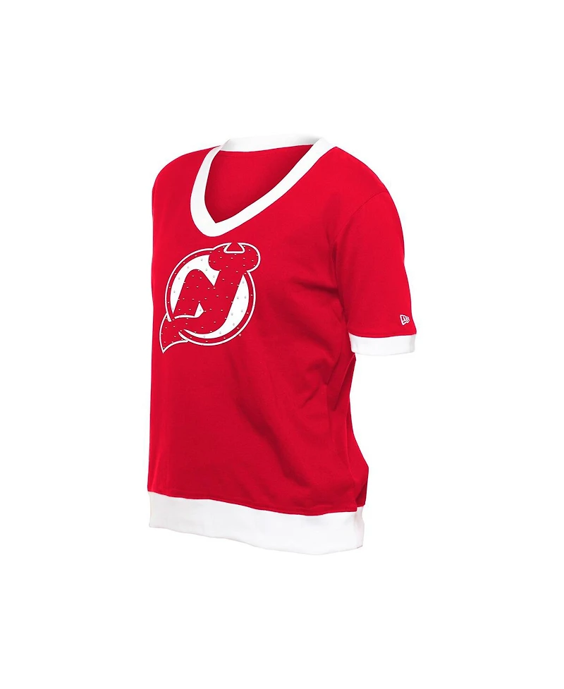 New Era Women's Red Jersey Devils Game Day Rhinestuds T-Shirt