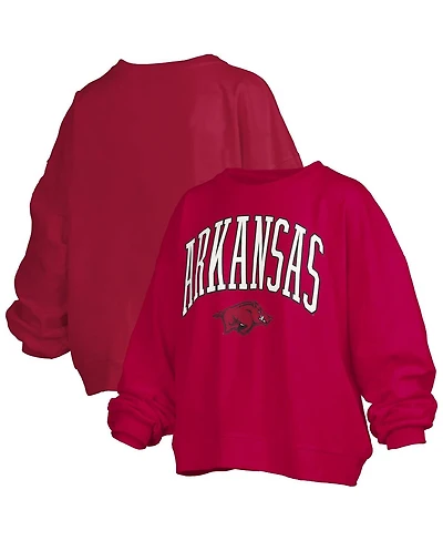Pressbox Women's Cardinal Arkansas Razorbacks Janise Arch Over Logo Waist Length Oversized Pullover Sweatshirt