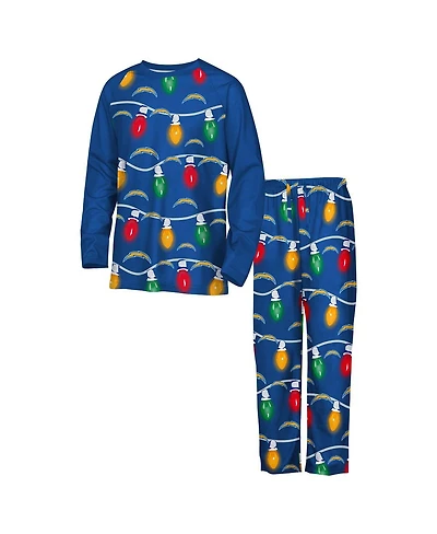 Outerstuff Big Boys and Girls 2-Piece Los Angeles Chargers Garland Holiday Long Sleeve Pajama Set