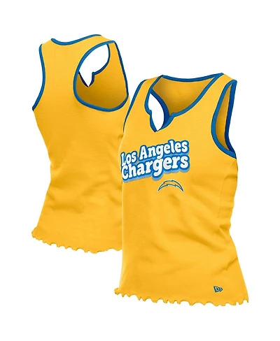 New Era Women's Gold Los Angeles Chargers Lettuce Hem Notch Neck Tri-Blend Tank Top