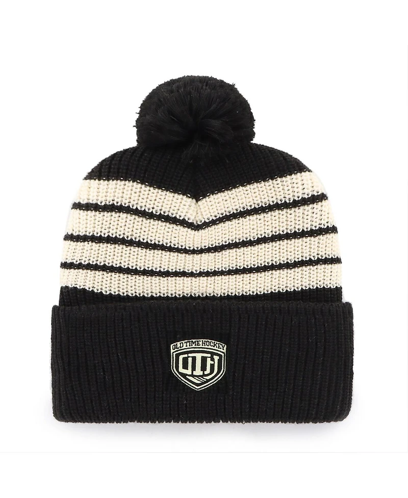 '47 Brand Men's Black Chicago Blackhawks Old Time Hockey Barn Cuffed with Pom Knit Hat