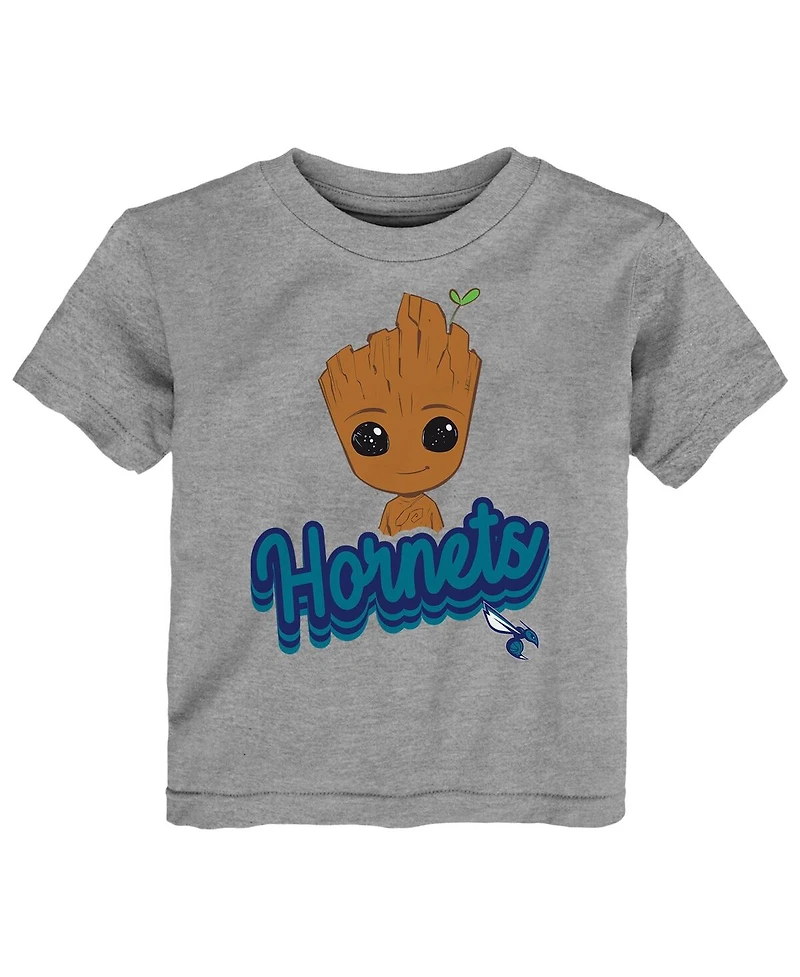 Outerstuff Toddler Heather Gray Charlotte Hornets 2-Piece Guardians Of The Galaxy T-Shirt Set