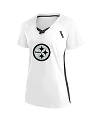 Fanatics Women's White Pittsburgh Steelers Plus Size Glitter Lace-Up V-Neck T-Shirt