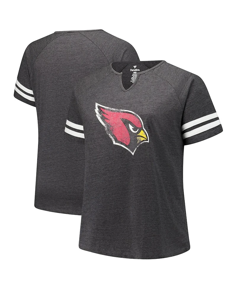 Fanatics Women's Charcoal Arizona Cardinals Plus Logo Striped Raglan Notch Neck T-Shirt