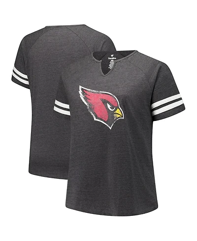 Fanatics Women's Charcoal Arizona Cardinals Plus Logo Striped Raglan Notch Neck T-Shirt