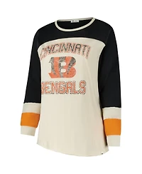 '47 Brand Women's Cream/Black Cincinnati Bengals Plus Double Header Curve Toni Long Sleeve T-Shirt