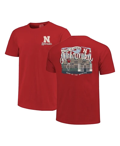 Image One Women's Scarlet Nebraska Huskers Comfort Colors Campus Scene Drawing Script T-Shirt