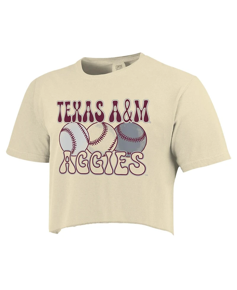 Image One Women's Natural Texas A&M Aggies Comfort Colors Baseball Cropped T-Shirt